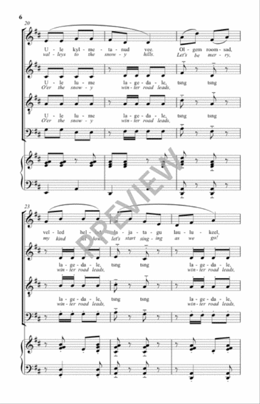 Ule Lume Lagedale (Over Snowy Winter Roads) 4-Part scores gallery preview page 5