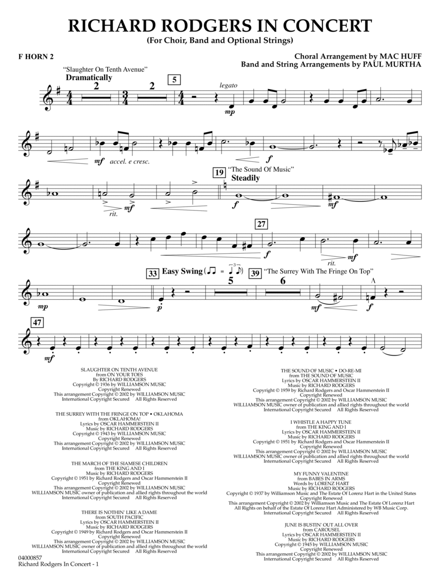 Richard Rodgers in Concert (Medley) (arr. Mac Huff, Paul Murtha) - F Horn 2 Concert Band scores gallery preview page 1
