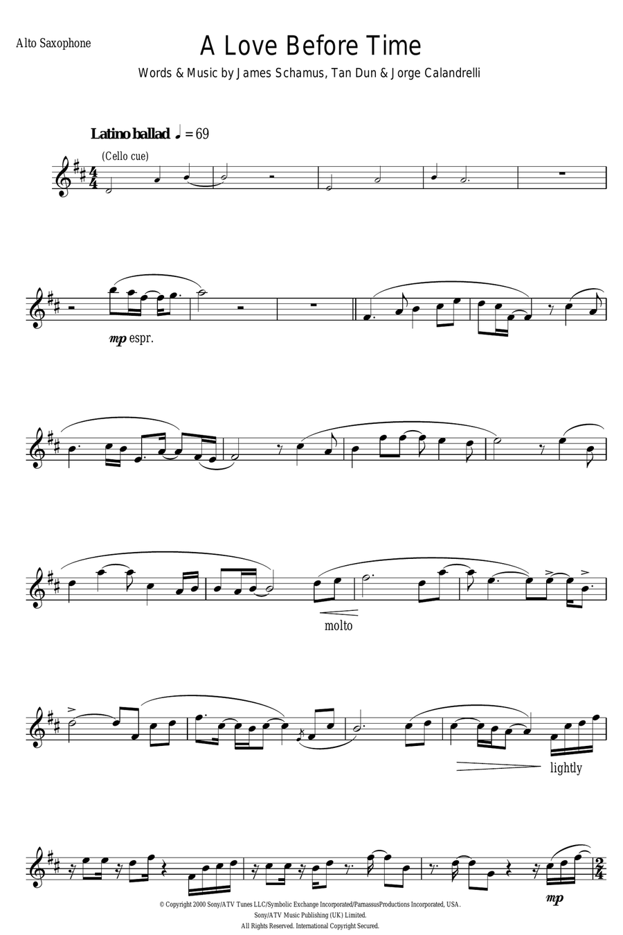 A Love Before Time Alto Saxophone scores gallery preview page 1