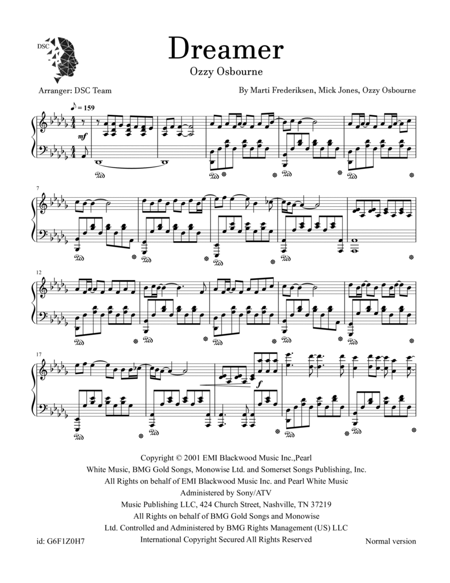 Dreamer Piano Solo scores gallery preview page 1