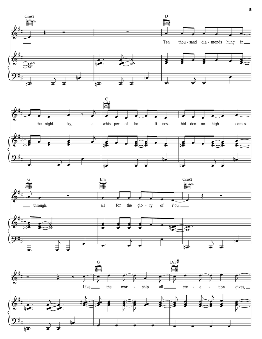 For The Glory Of You Piano, Vocal, Guitar scores gallery preview page 5