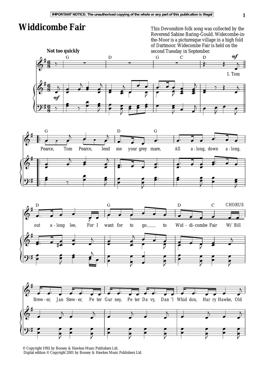 Widdicombe Fair Piano, Vocal scores gallery preview page 1