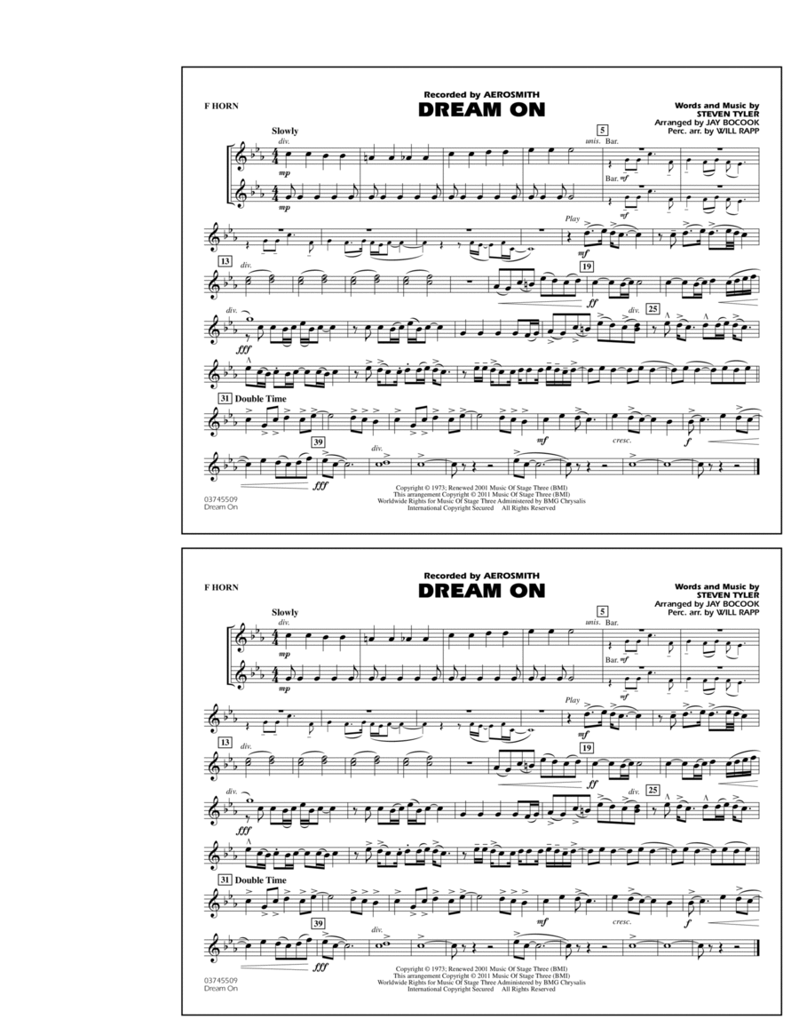 Dream On - F Horn Marching Band scores gallery preview page 1