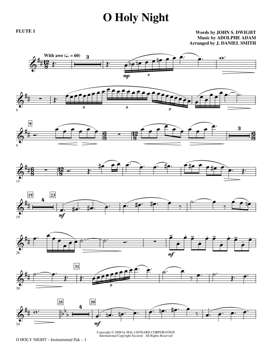 O Holy Night - Flute 1 Choir scores gallery preview page 1