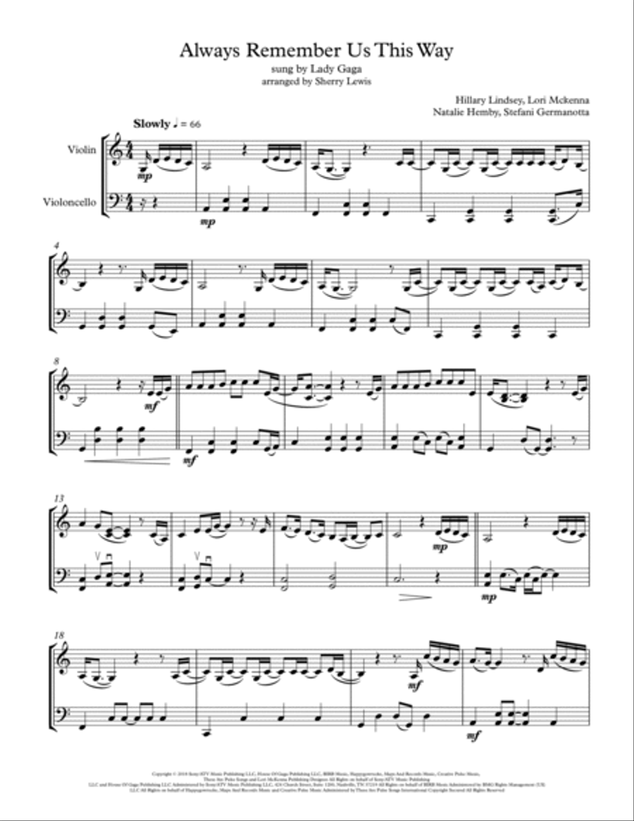 Always Remember Us This Way String Duet scores gallery preview page 4