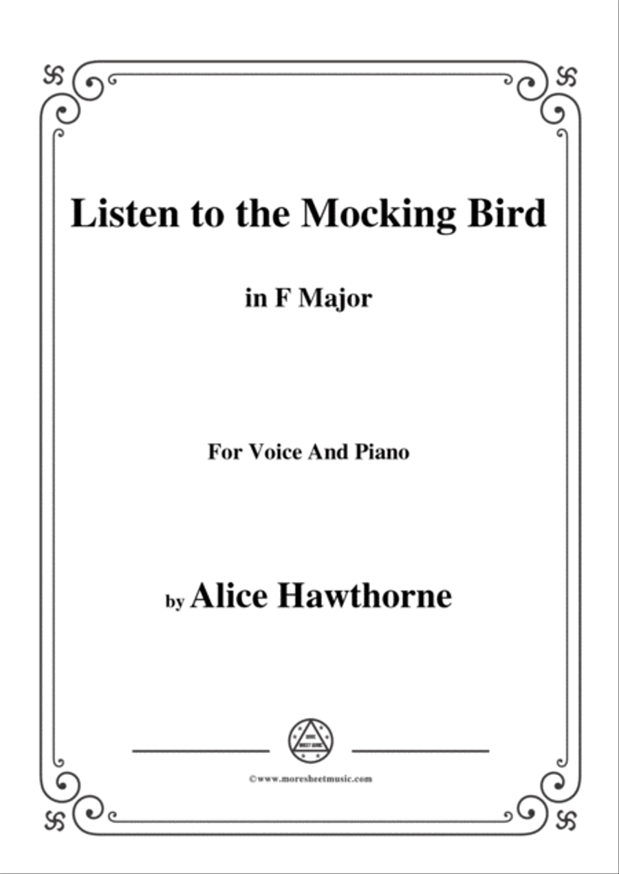 Alice Hawthorne-Listen to the Mocking Bird,in F Major,for Voice&Piano Voice scores gallery preview page 1
