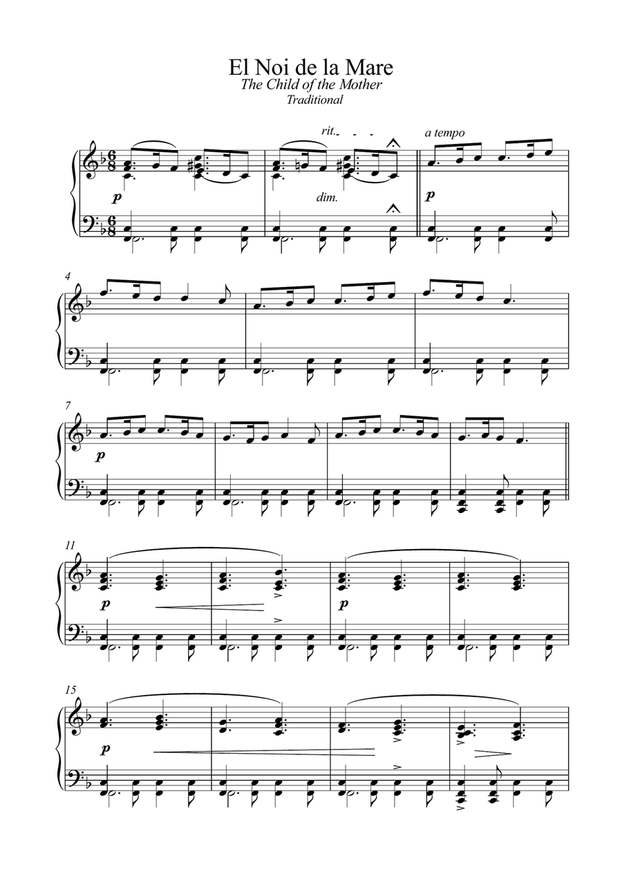 El Noi de la Mare - The Child of the Mother Piano Solo scores gallery preview page 1