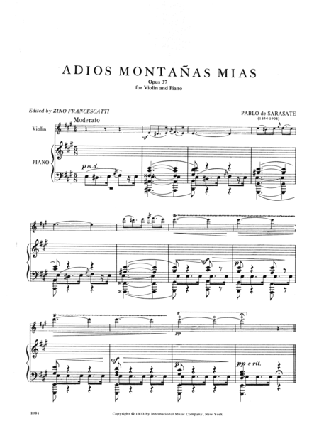 Adios Montanas Mias, Opus 37