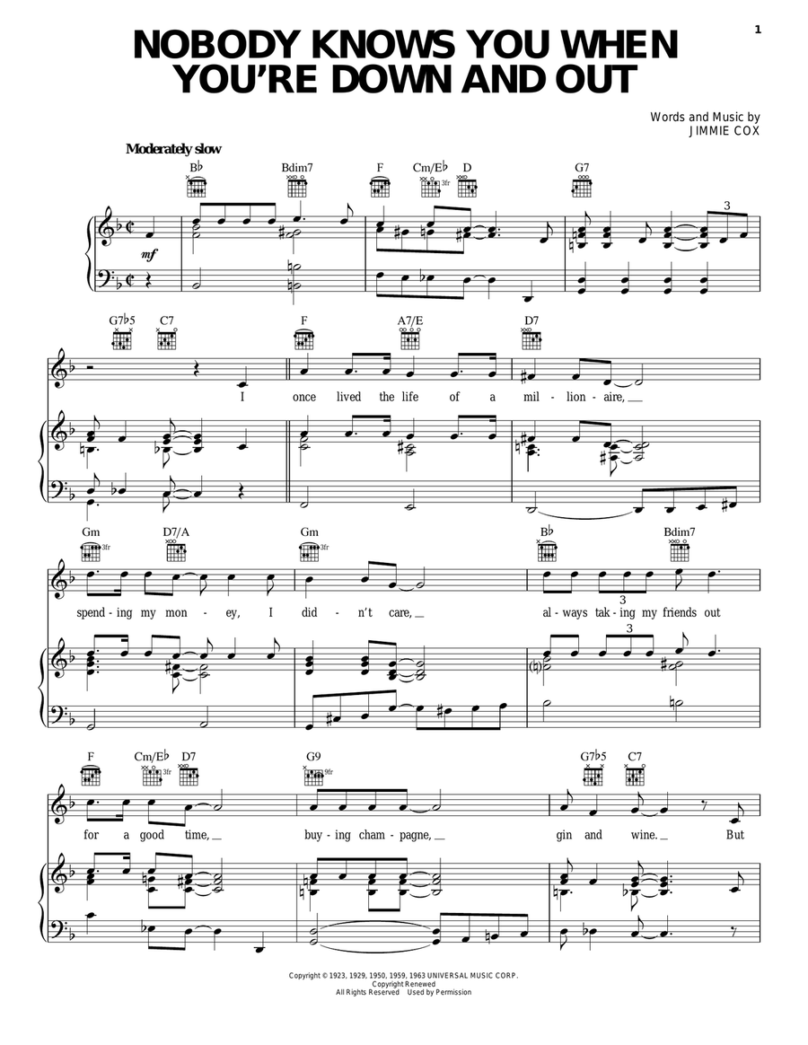 Nobody Knows You When You're Down And Out Guitar scores gallery preview page 1