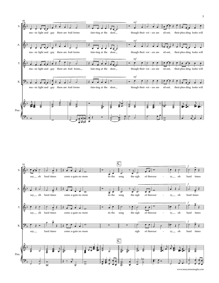 Hard Times Come Again No More 4-Part scores gallery preview page 3