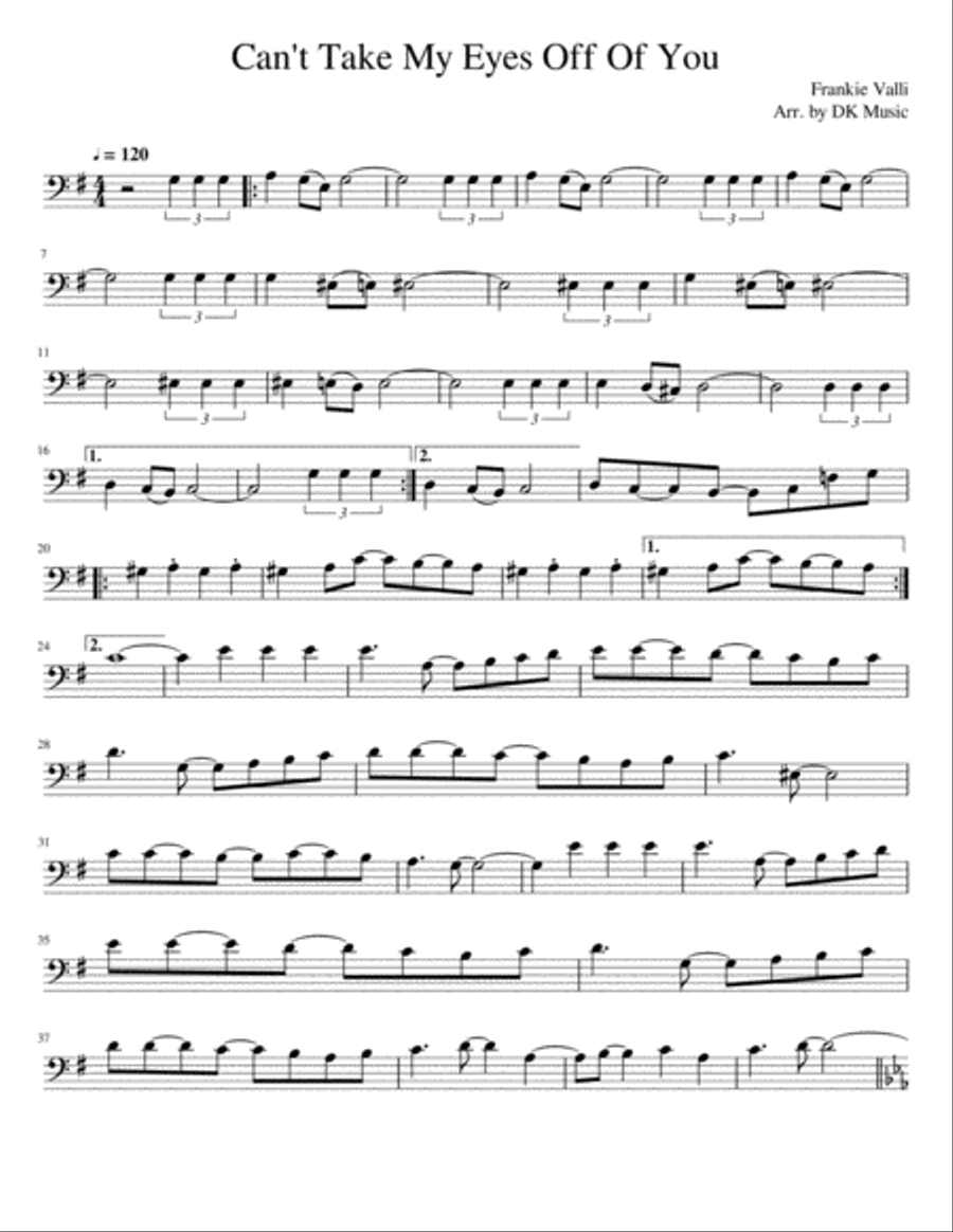 Can't Take My Eyes Off Of You Cello Solo scores gallery preview page 1