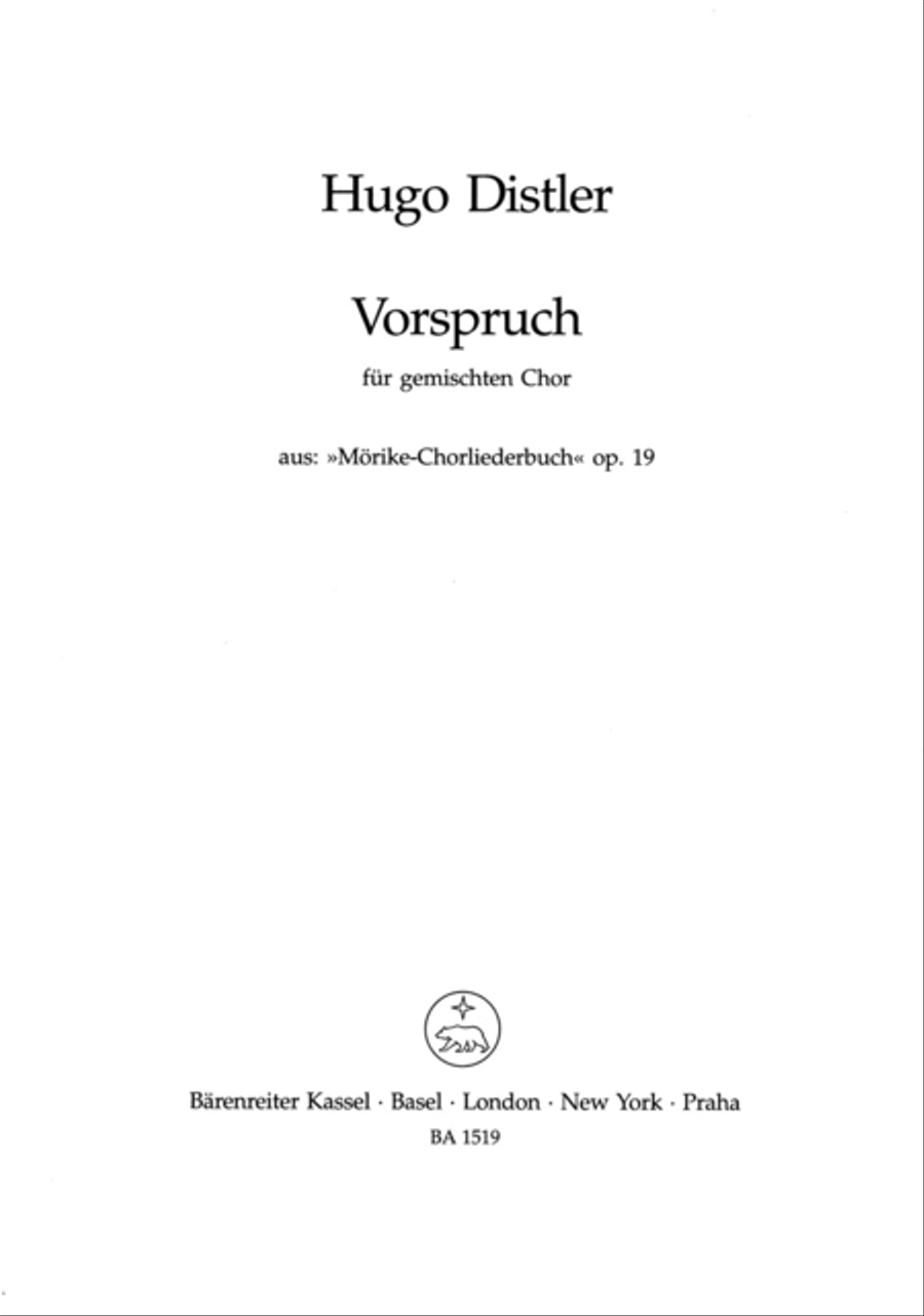 Vorspruch "Wer die Musik sich erkiest,", Op. 19