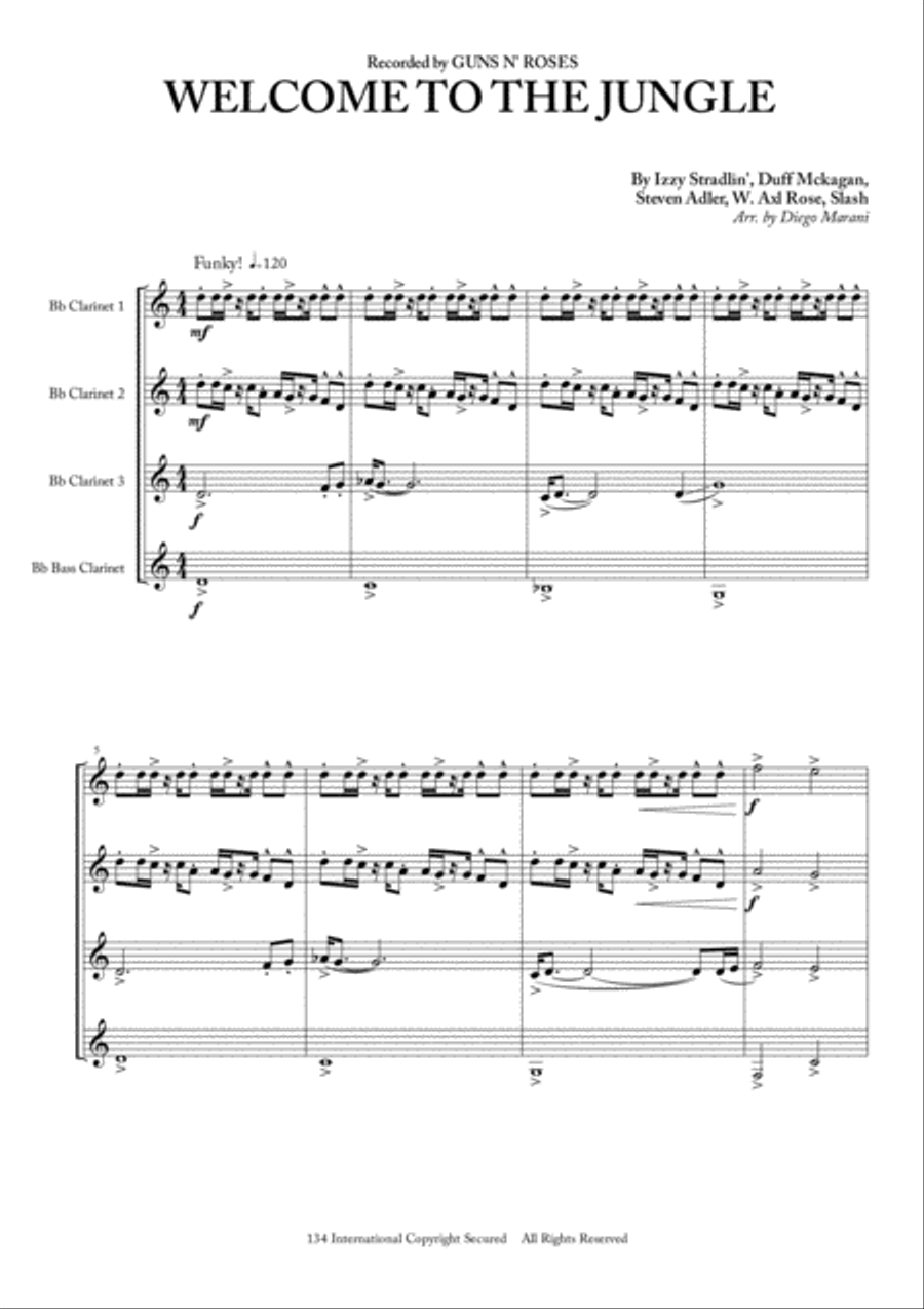 Welcome To The Jungle Woodwind Quartet scores gallery preview page 3
