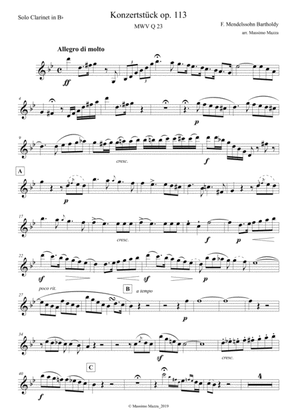 Book cover for F. Mendelssohn Bartholdy Konzertstück op. 113 for Clarinet, Basset Horn and Orchestra – Transcrip