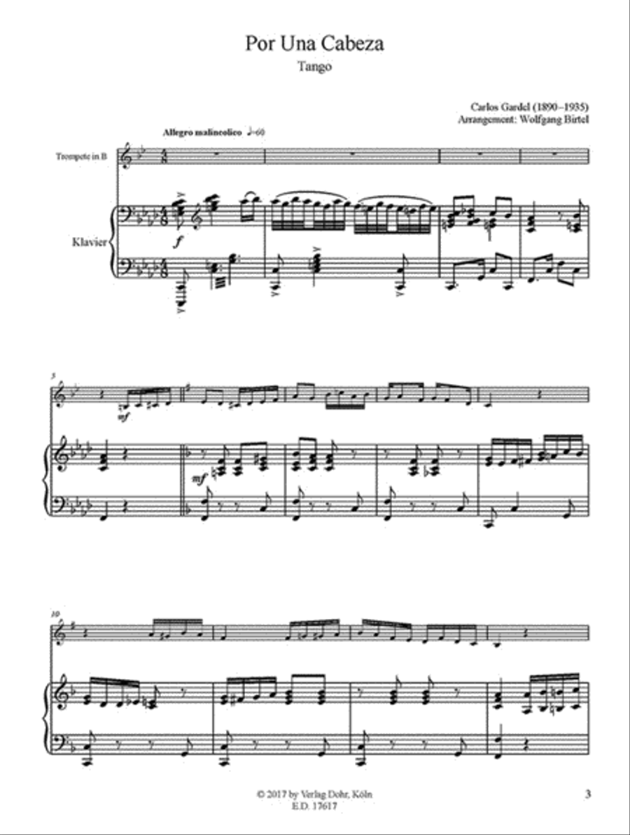 Por Una Cabeza -Tango- (für Trompete (B) und Klavier) Trumpet Solo scores gallery preview page 2