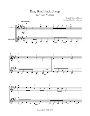 Baa, Baa, Black Sheep for Two Violins
