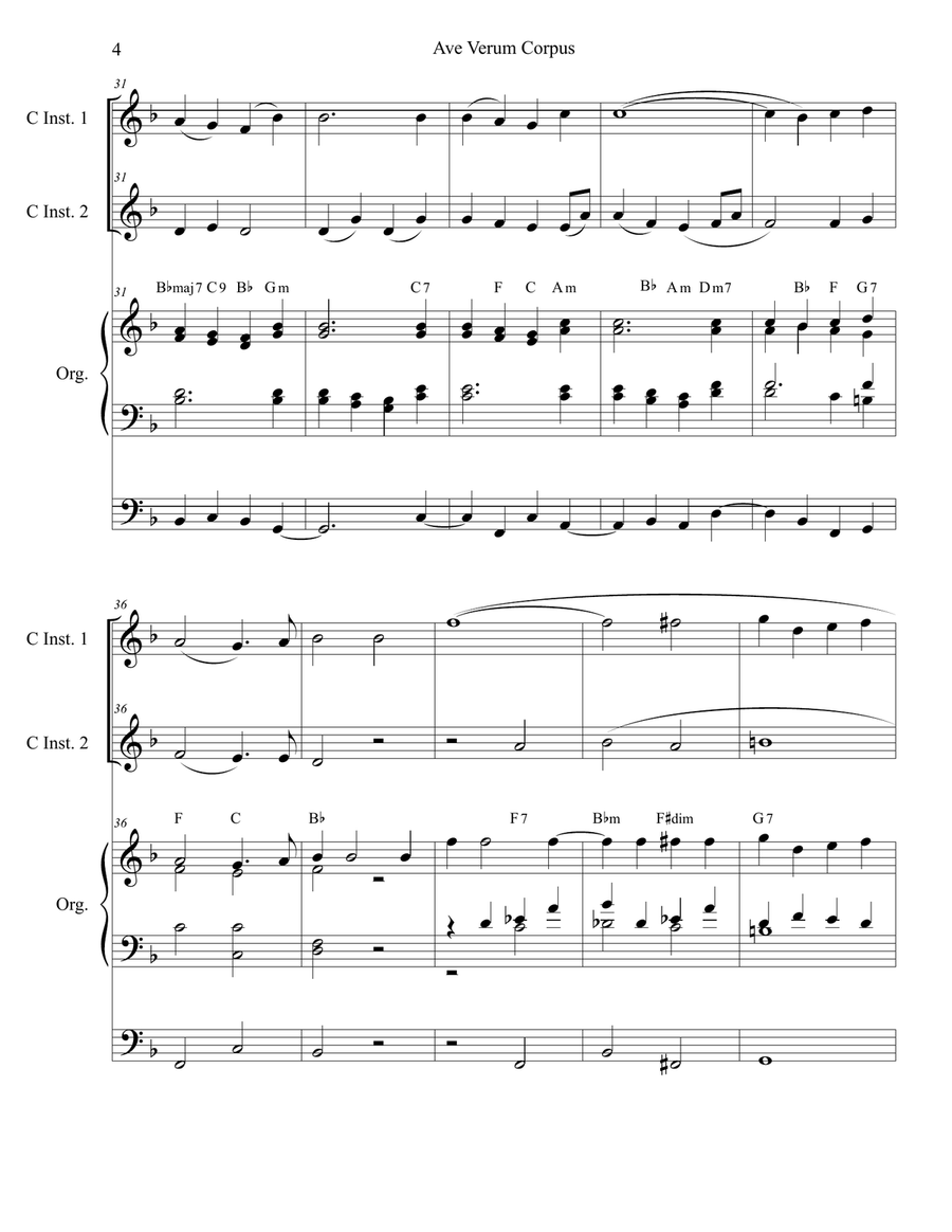 Ave Verum Corpus (Duet for C-Instruments - Organ Accompaniment) Organ scores gallery preview page 4
