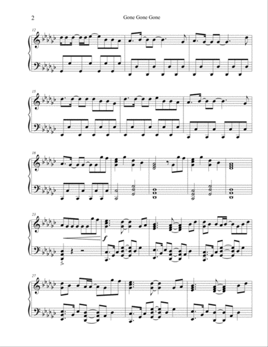 Gone, Gone, Gone Easy Piano scores gallery preview page 3