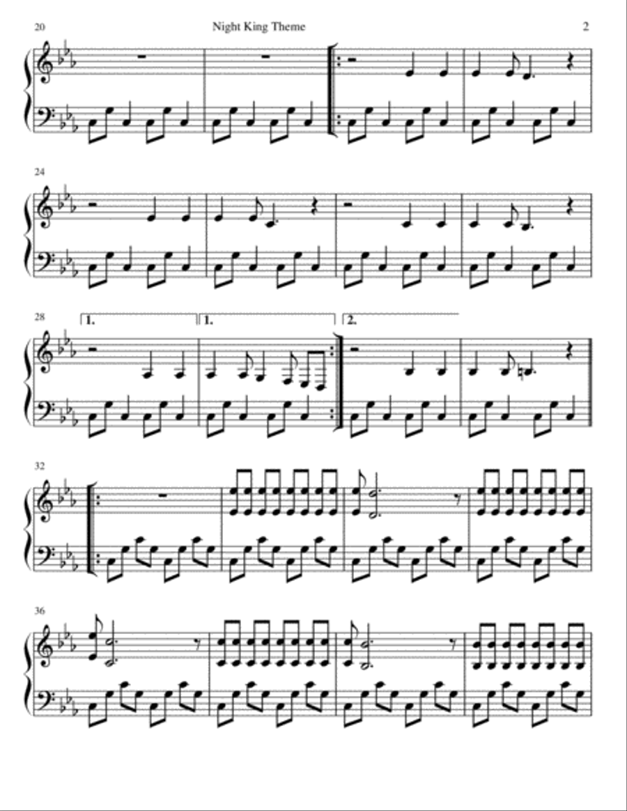 The Night King Easy Piano scores gallery preview page 2