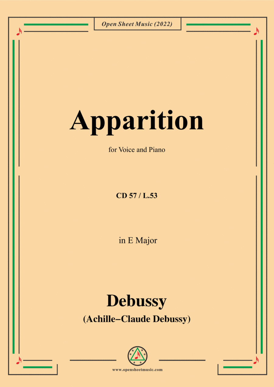 Debussy-Apparition,in E Major,CD 57;L.53,for Voice and Piano Voice Solo scores gallery preview page 1
