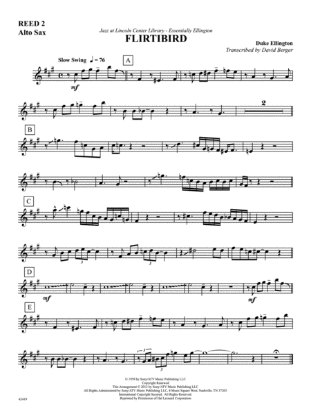 Flirtbird (from Anatomy of a Murder): 2nd E-flat Alto Saxophone