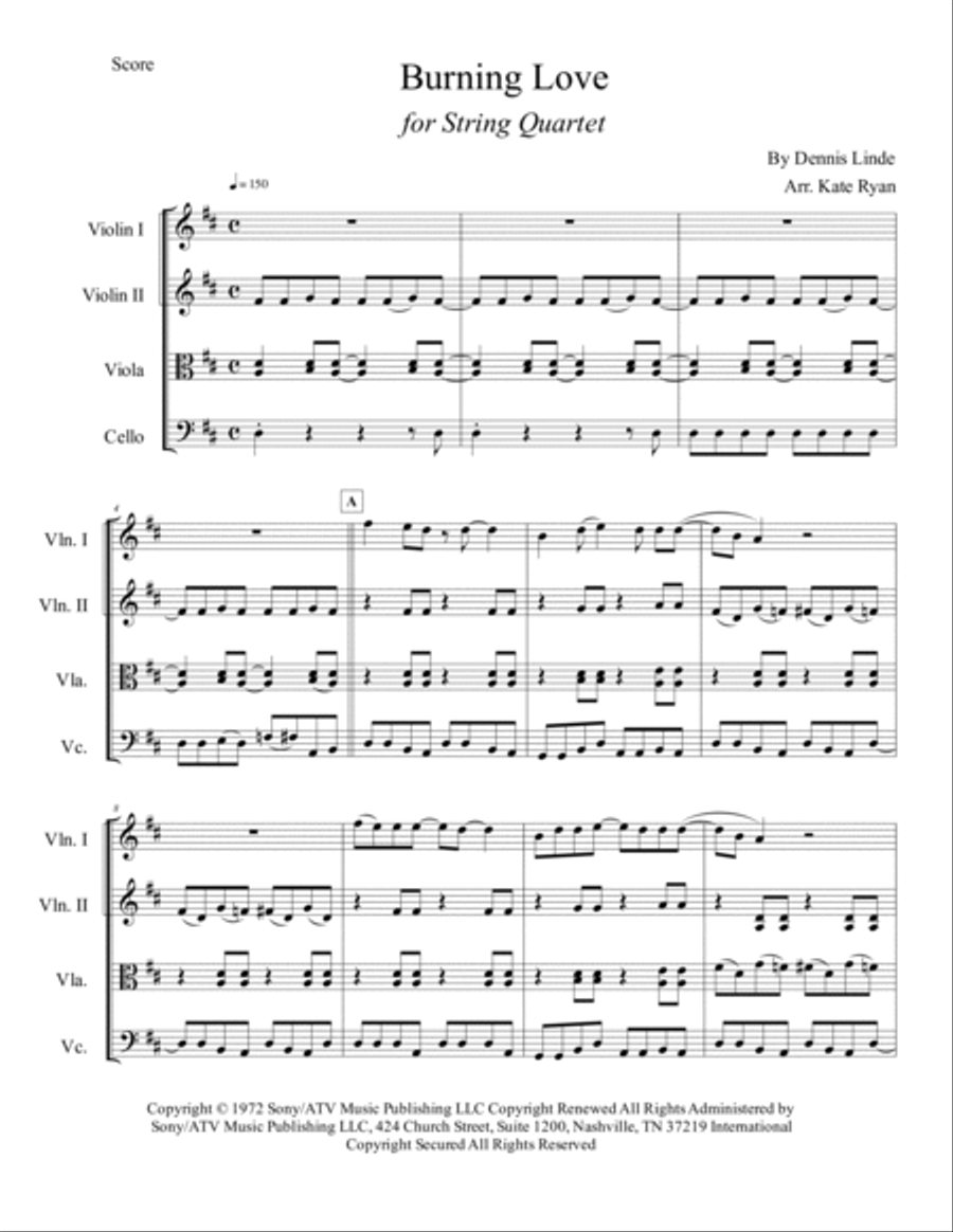 Burning Love Burning Love String Quartet scores gallery preview page 3
