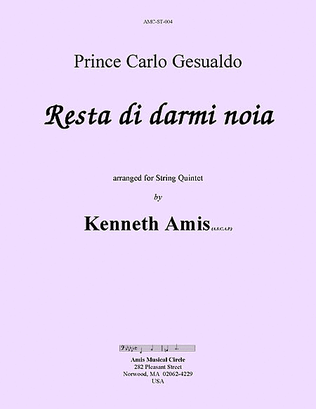 Book cover for Resta di darmi noia (for string quintet)