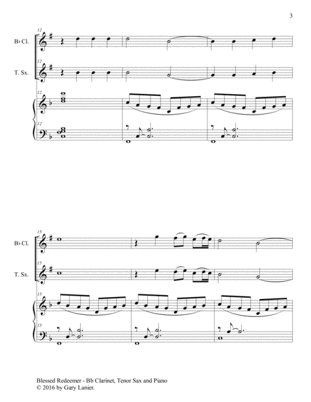 3 FAVORITE HYMNS (Trio - Bb Clarinet, Tenor Sax & Piano with Score/Parts) image number null