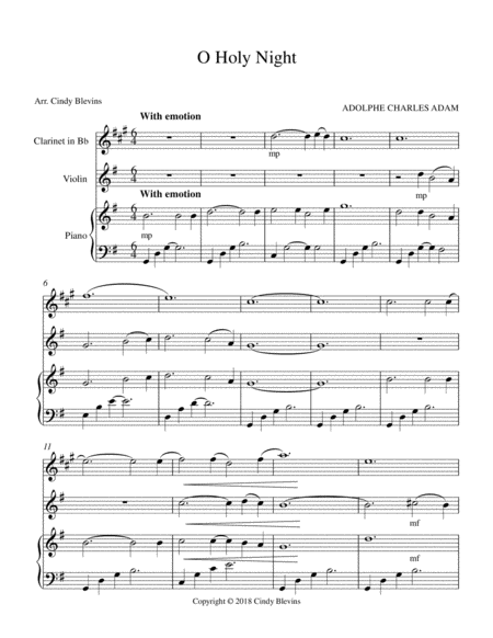 O Holy Night, for Piano, Clarinet and Violin image number null