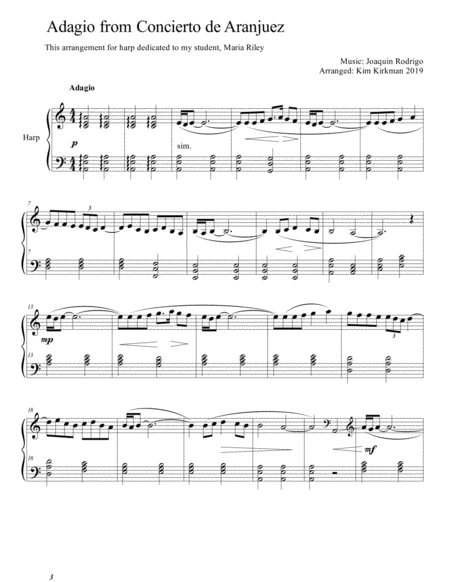 Concierto De Aranjuez - Adagio - arranged for easy harp in C image number null