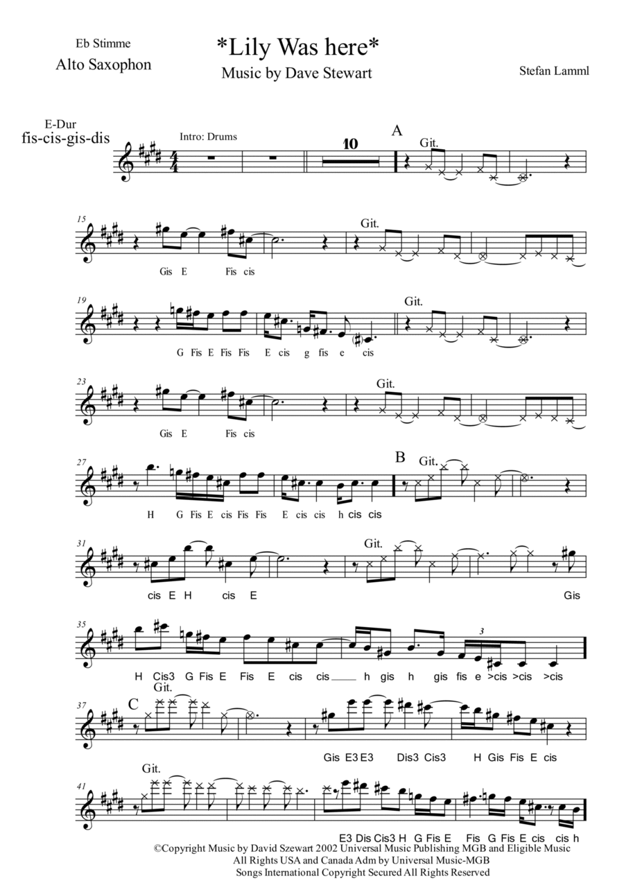 Lily Was Here Alto Saxophone scores gallery preview page 1