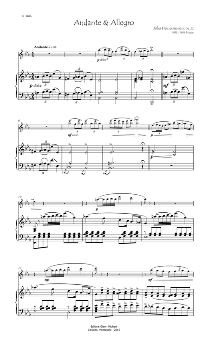 Demersseman, Andante & Allegro for flute & piano image number null