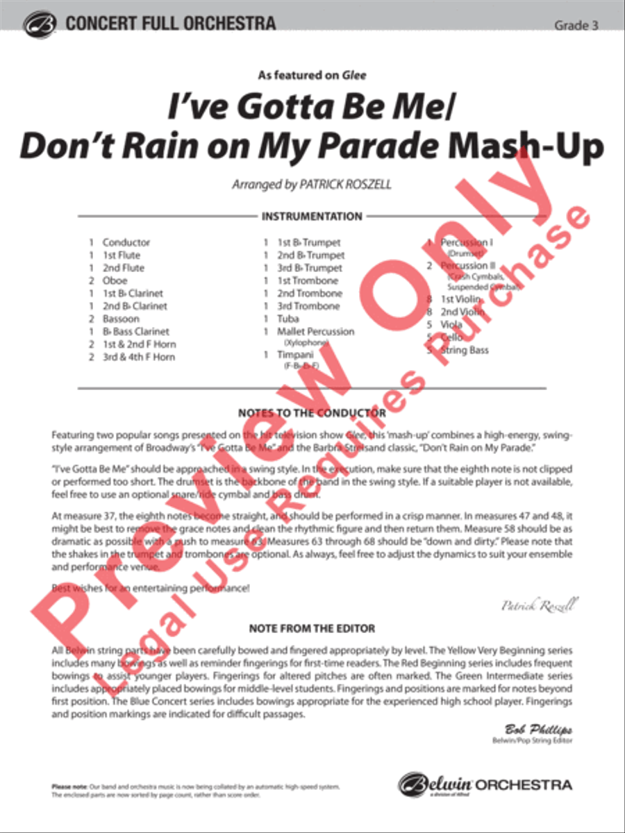 I've Gotta Be Me / Don't Rain on My Parade Mash-Up Full Orchestra scores gallery preview page 2