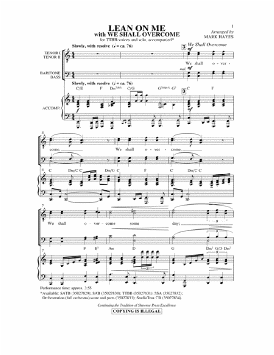 Lean On Me (with We Shall Overcome) TTBB scores gallery preview page 1