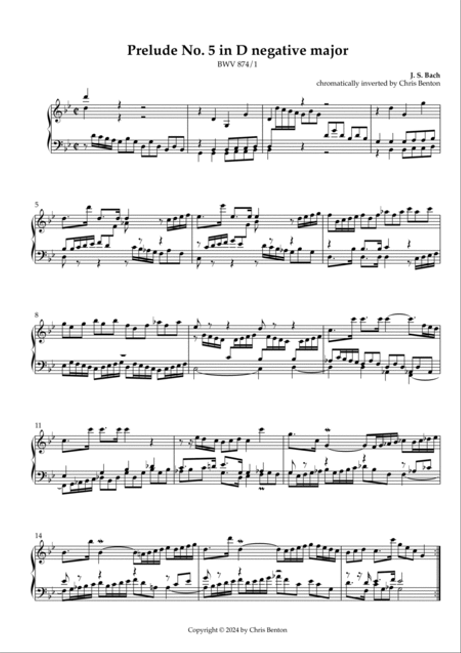 Prelude & Fugue No. 5 in D major (BWV 874) - Chromatically Inverted Piano scores gallery preview page 4