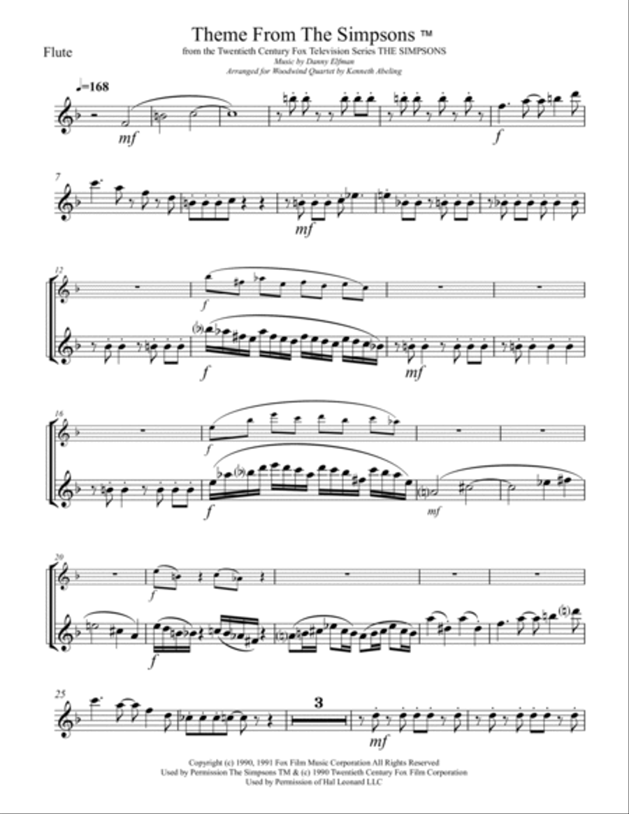 Theme From The Simpsons TM from the Twentieth Century Fox Television Series THE SIMPSONS Woodwind Quartet scores gallery preview page 6