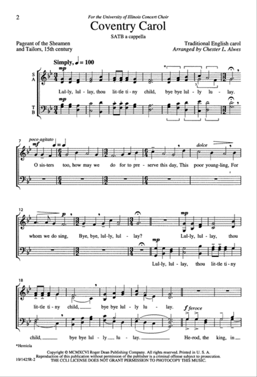 Coventry Carol 4-Part scores gallery preview page 2