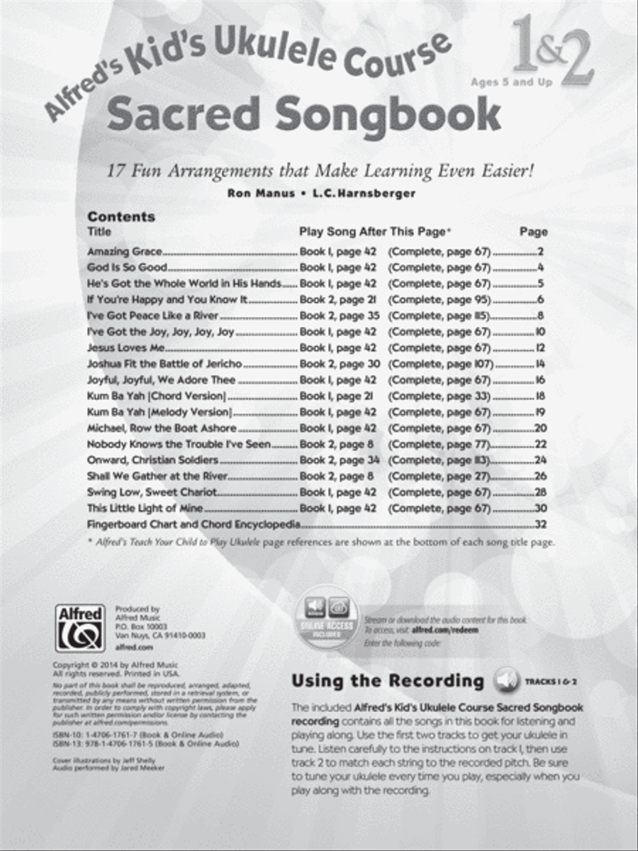 Alfred's Kid's Ukulele Course Sacred Songbook 1 & 2 image number null