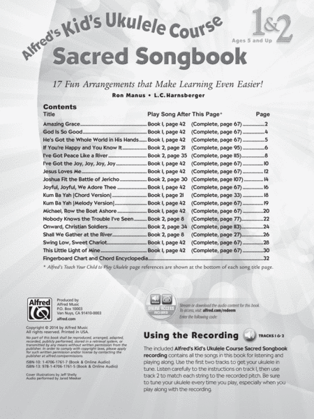 Alfred's Kid's Ukulele Course Sacred Songbook 1 & 2 by L.C. Harnsberger Ukulele - Sheet Music