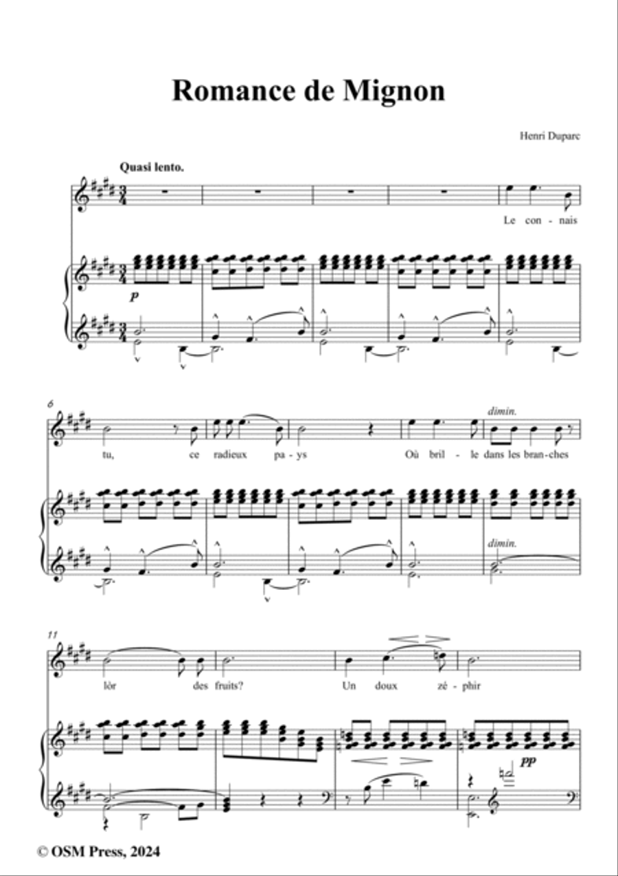 Duparc-Romance de Mignon,in E Major Voice scores gallery preview page 2