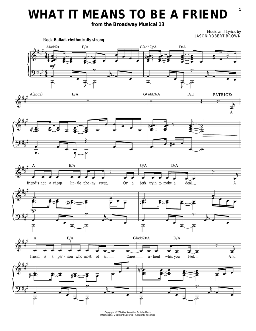 What It Means To Be A Friend (from 13: The Musical) Piano, Vocal scores gallery preview page 1