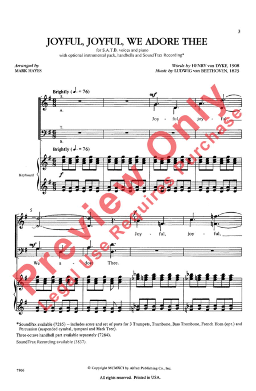 Joyful, Joyful, We Adore Thee 4-Part scores gallery preview page 2