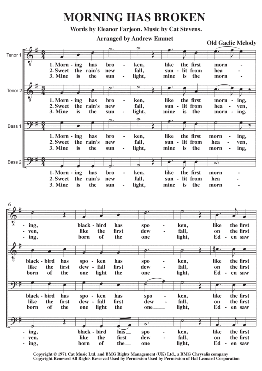 Morning Has Broken TTBB scores gallery preview page 1