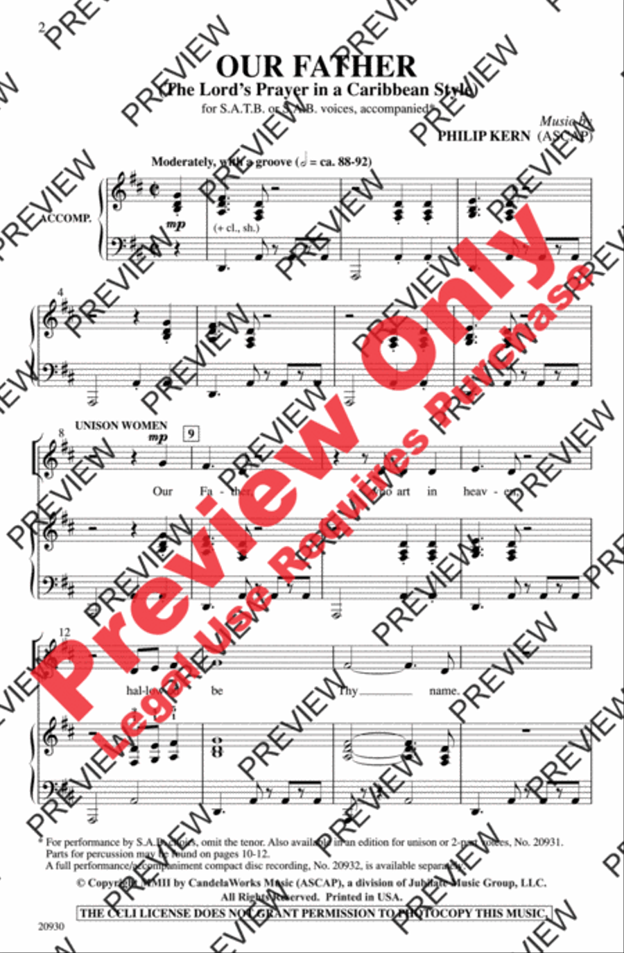 Our Father (The Lord's Prayer in a Caribbean Style) 4-Part scores gallery preview page 2