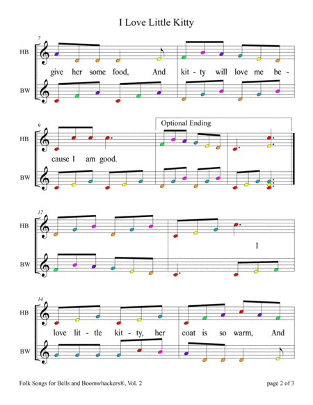 “I Love Little Kitty” for 8-note Bells and Boomwhackers® (with Color Coded Notes) image number null