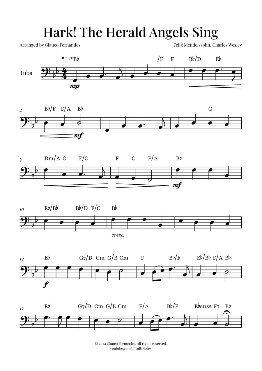 Hark! The Herald Angels Sing | BEAUTIFUL Christmas Carol Tuba scores gallery preview page 1