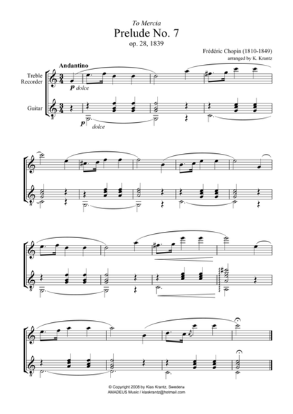 Prelude op. 28, no. 7 for treble recorder and guitar