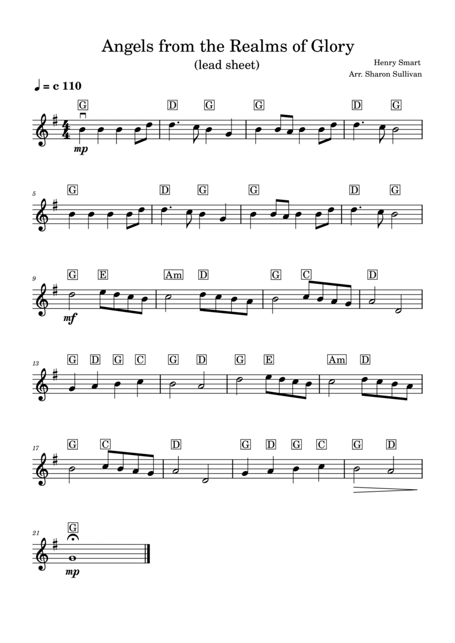 Angels from the Realms of Glory (large print lead sheet in G major) Easy Piano scores gallery preview page 1