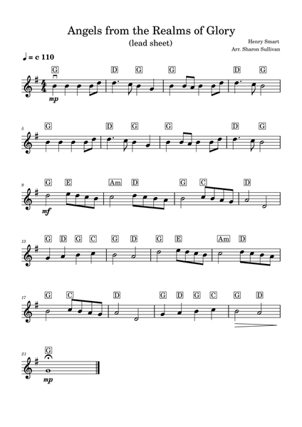 Angels from the Realms of Glory (large print lead sheet in G major)