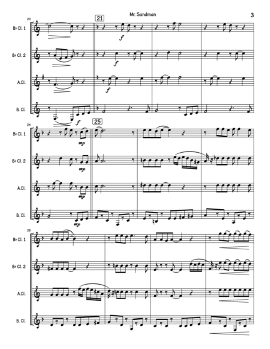 Mister Sandman Woodwind Quartet scores gallery preview page 5